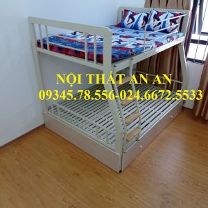 giường tầng màu kem có cốp đồ dùng cho cả gia đình, khỏ to rộng 1m6