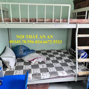 giường tầng sắt trẻ em rẻ đẹp tại Hà Nội bền rộng màu kem 2