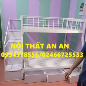 GIƯỜNG TẦNG SẮT HỘP XUẤT KHẨU SIÊU BỀN, CẦU THANG BẬC GỖ