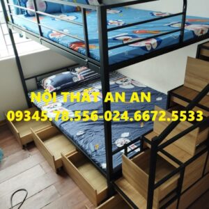 giường tầng sắt bậc thang gỗ dùng cho cả dia đình